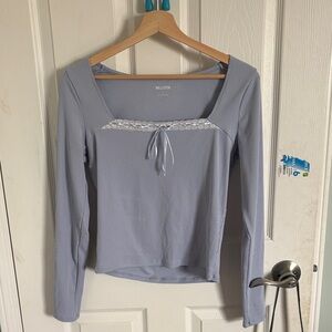 Hollister Women's Light Blue Lace Trim Blouse